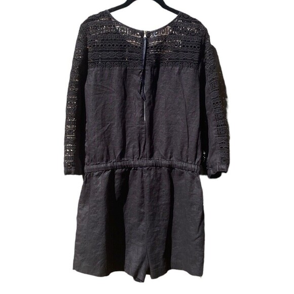 Lou and Grey Romper Womens 6 Black Linen Crochet Lace Elastic Drawstring Waist - Picture 2 of 16